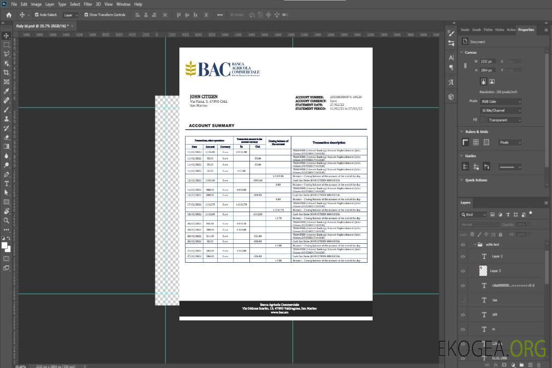 Relevé bancaire de la Banca Agricole Commerciale de Saint-Marin template